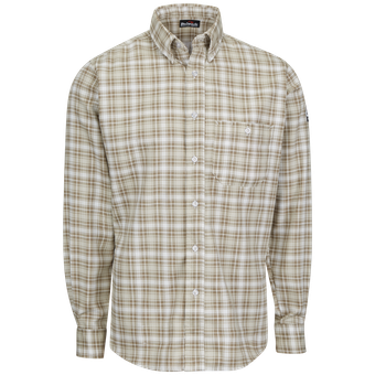 Bulwark-fr-slp2-long-sleeve-shirt-khaki-plaid-front