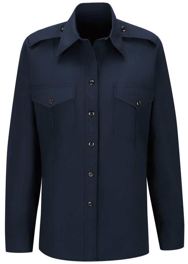 Workrite FR Women's Fire Chief Shirt FSC5, Classic Long Sleeve Midnight Navy Example Front