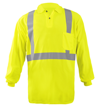 Occunomix LUX-LSPP2B Long Sleeve Wicking Birdseye Polo Shirt w/Pocket Front Yellow