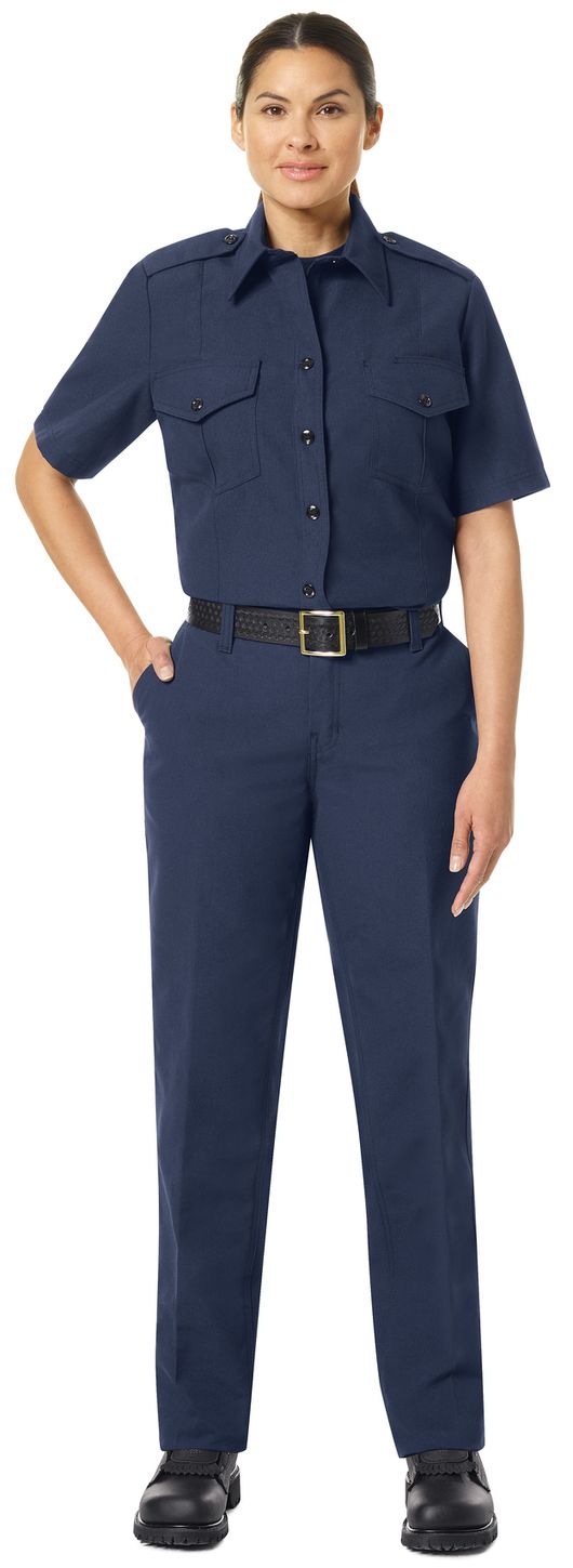 Workrite FR Women's Chief Shirt FSC7, Classic Short Sleeve Navy Example Front