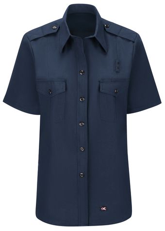 Workrite FR Women's Fire Chief Shirt FSC3, Classic Short Sleeve Navy Front