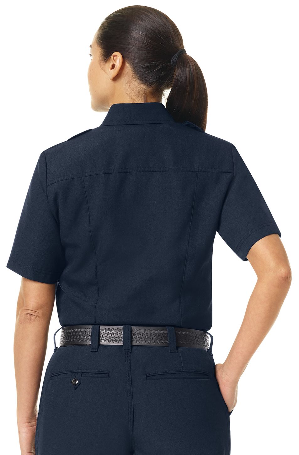 Workrite FR Women's Fire Officer Shirt FSE3, Classic Short Sleeve Navy Midnight Navy Example Back