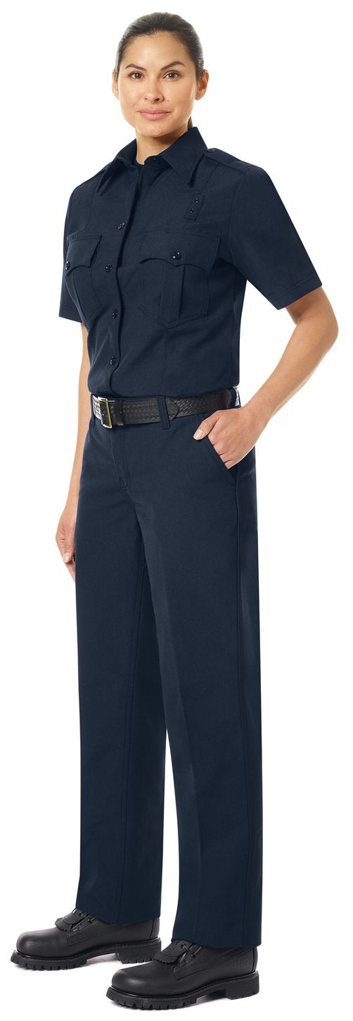 Workrite FR Women's Fire Officer Shirt FSE3, Classic Short Sleeve Navy Midnight Navy Example Left
