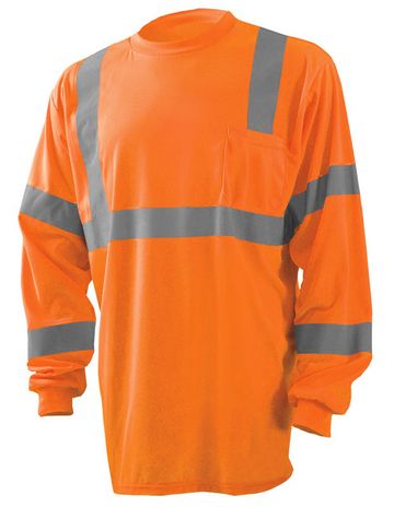 Occunomix LUX-LSETP3B Long Sleeve Wicking Birdseye T-Shirt With Pocket Orange Front