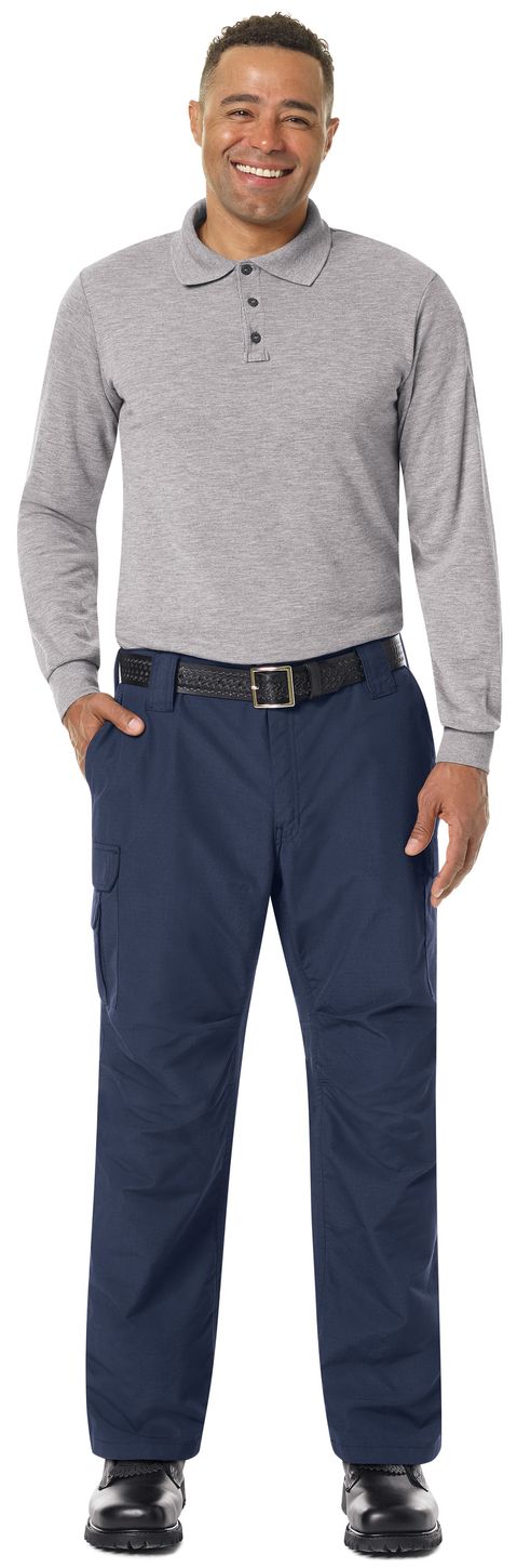 Workrite FR Polo Shirt FT20 Long Sleeve Fire Station Wear Heather Grey Example Front
