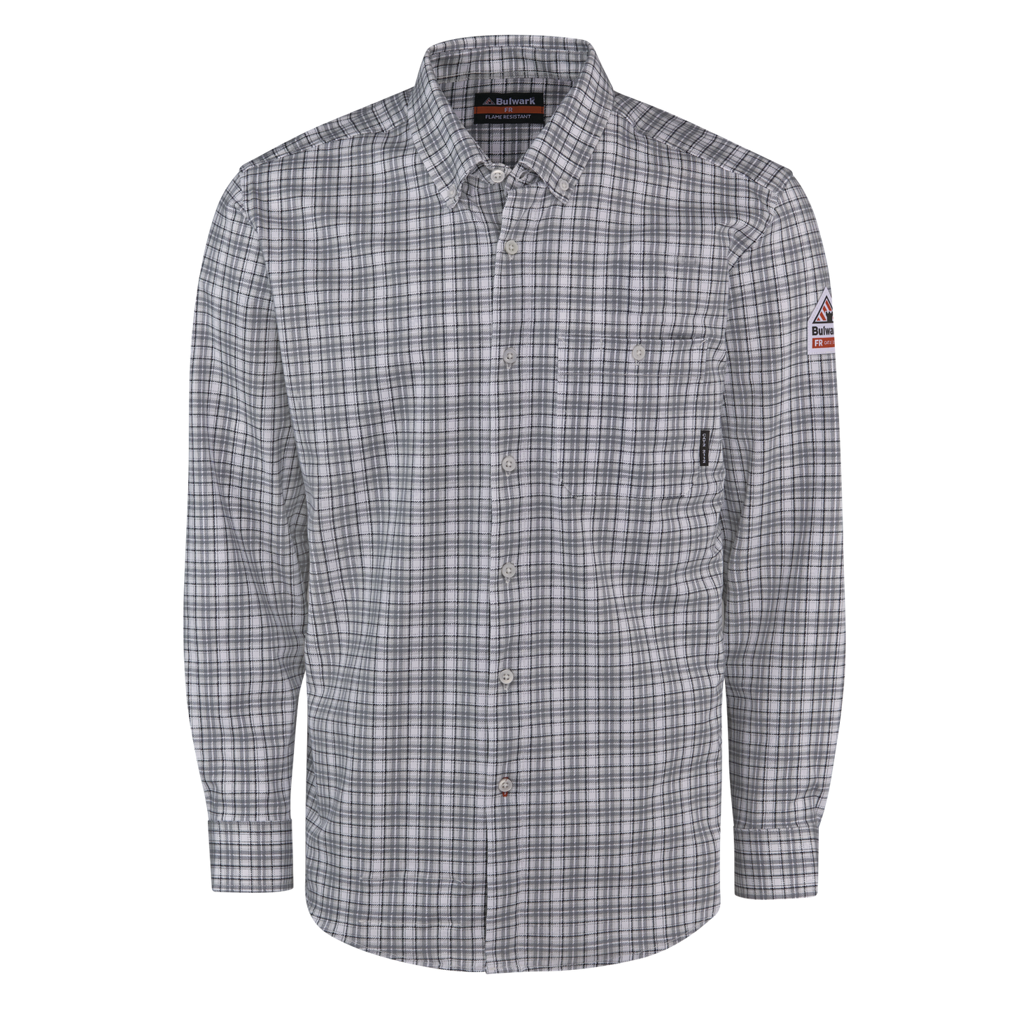 BulwarkFR-STG2-KNIT-BUTTON-DOWN-SHIRT-CHARCOAL-PLAID-FRONT