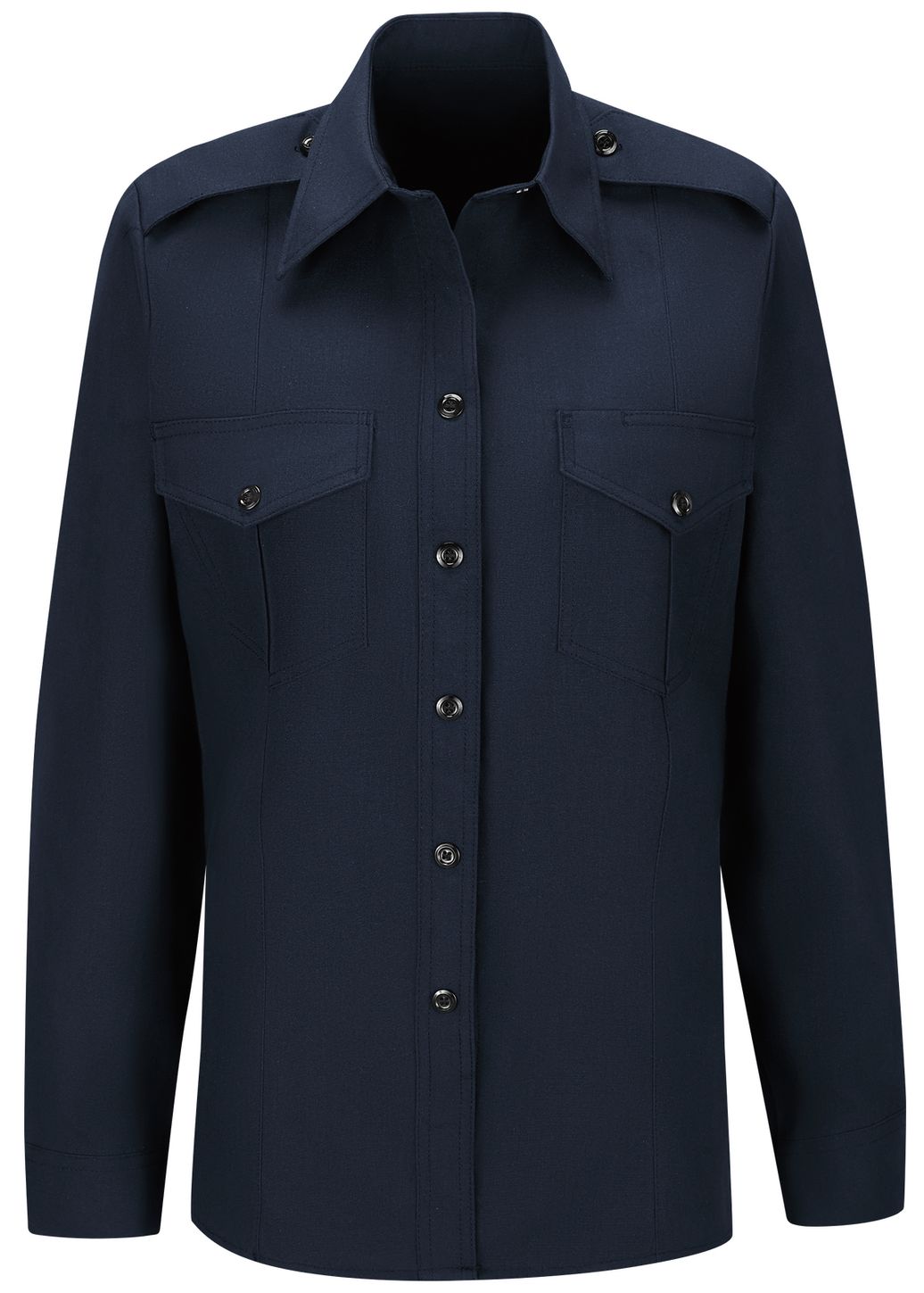 Workrite FR Women's Fire Chief Shirt FSC5, Classic Long Sleeve Midnight Navy Example Front