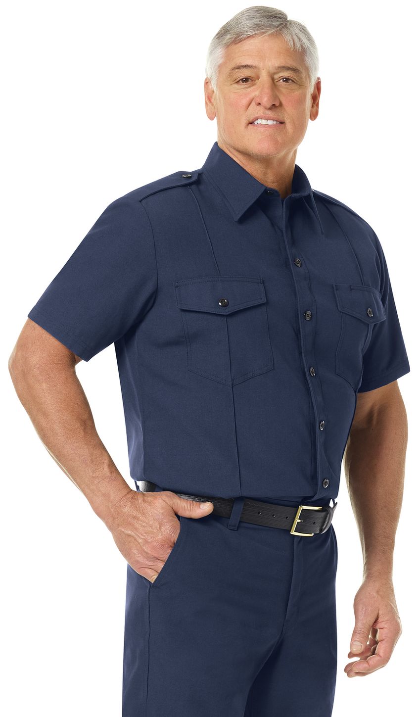 Workrite FR Shirt FSC6, Fire Chief, Classic Short Sleeve Navy Example Right