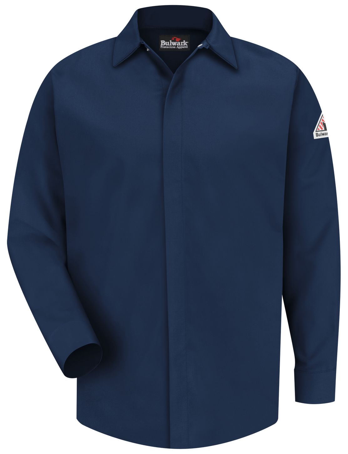 bulwark-fr-work-shirt-sls2-midweight-pocketless-concealed-gripper-navy-front.jpg