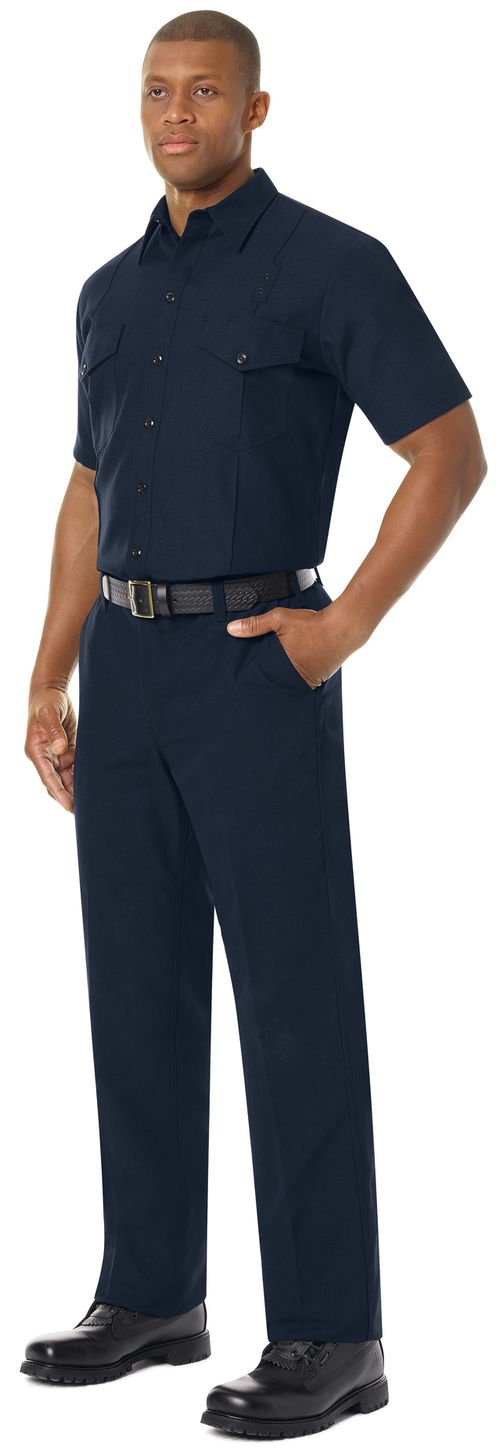 Workrite FR Firefighter Shirt FSF6, Classic Short Sleeve, Western Midnight Navy Example Left