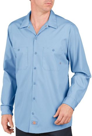 Dickies Men's Shirts - Long Sleeve Industrial Work Shirt LL535 - Light Blue