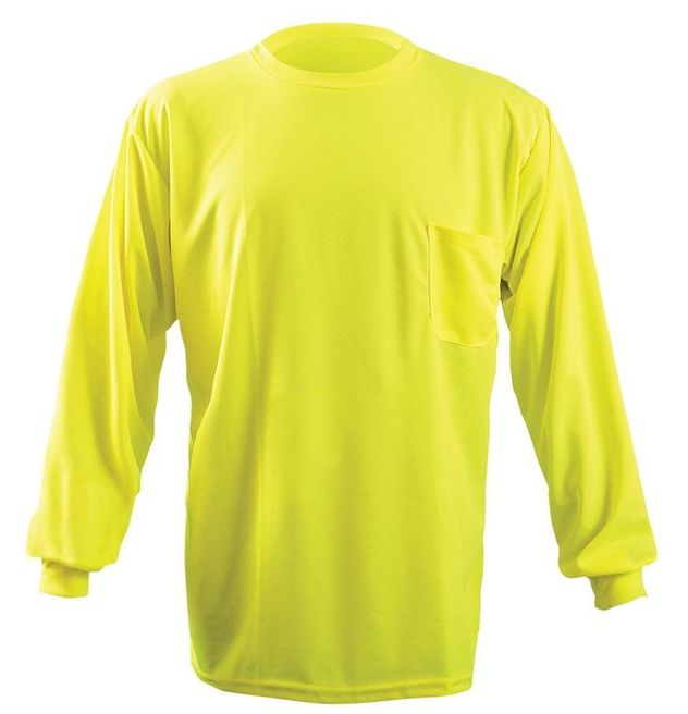 Occunomix LUX-XLSPB Non-ANSI Long Sleeve Wicking Birdseye T-Shirt w/Pocket Front Yellow