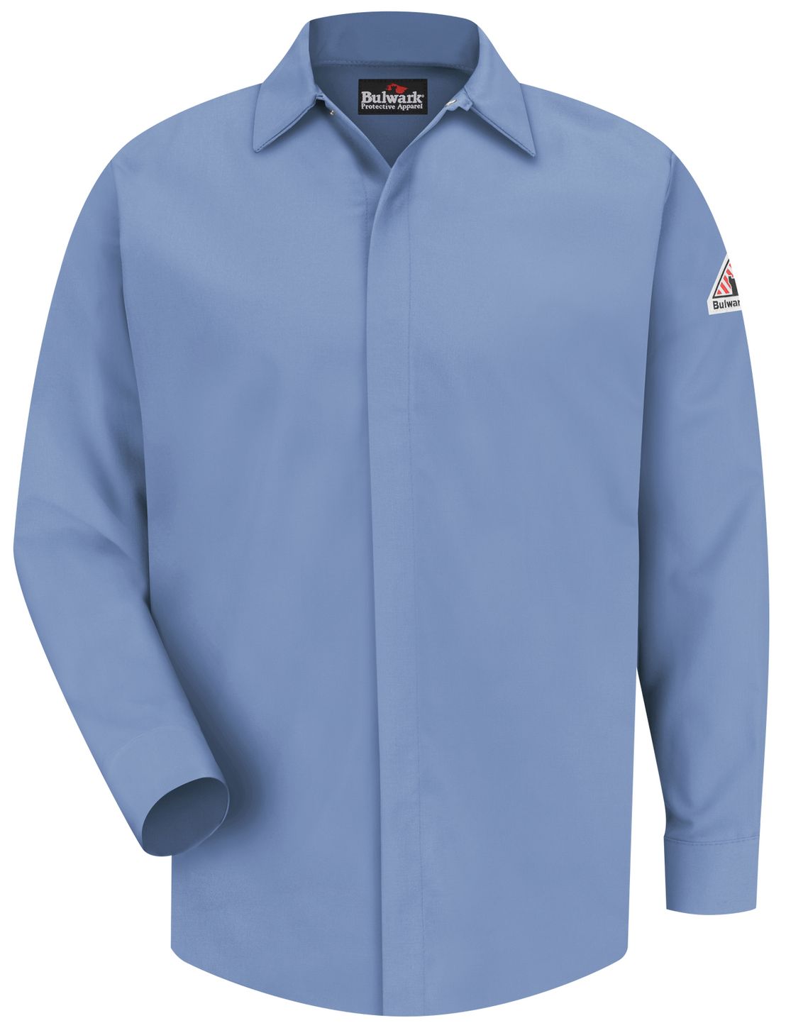 bulwark-fr-work-shirt-sls2-midweight-pocketless-concealed-gripper-light-blue-front.jpg