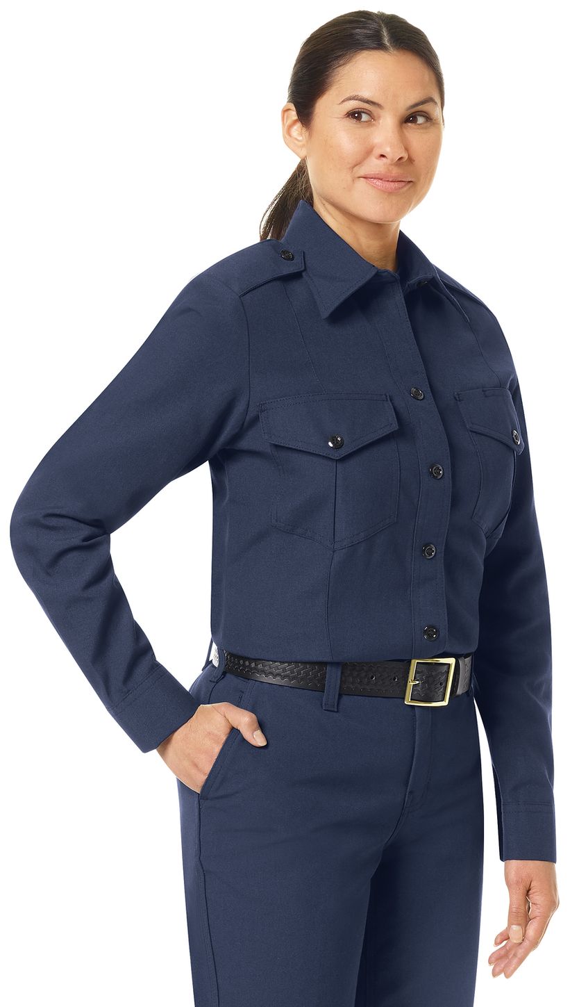 Workrite FR Women's Fire Chief Shirt FSC5, Classic Long Sleeve Navy Example Right