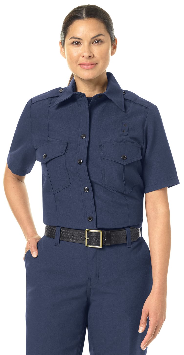 Workrite FR Women's Fire Chief Shirt FSC3, Classic Short Sleeve Navy Example Front