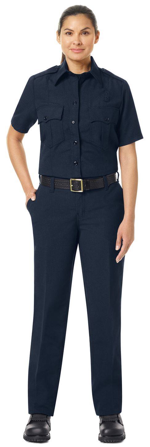 Workrite FR Women's Fire Officer Shirt FSE3, Classic Short Sleeve Navy Midnight Navy Example Front