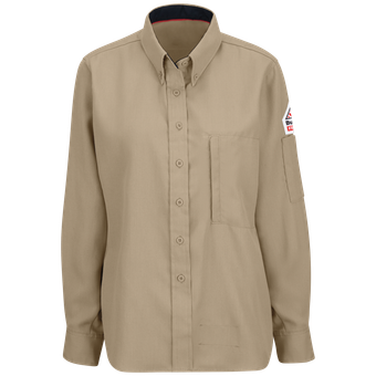 Bulwark-fr-qs53ki-insect-shield-womens-shirt-khaki-front