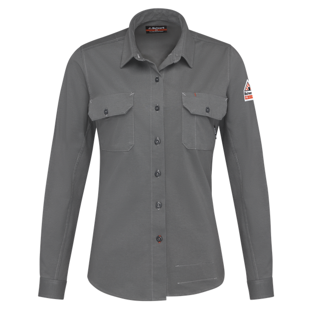 Bulwark-stg5-womens-flex-knit-button-down-charcoal-front