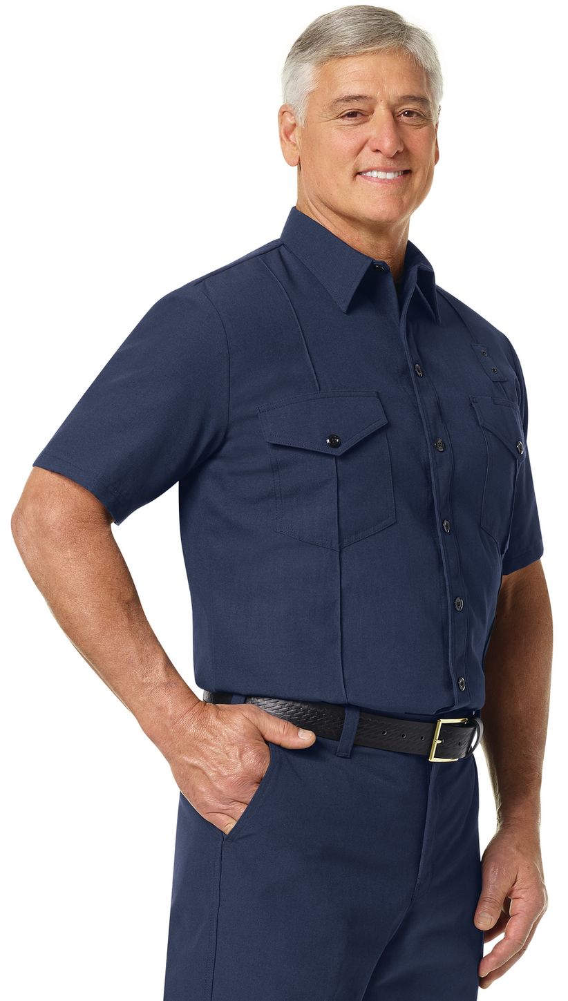 Workrite FR Firefighter Shirt FSF2 Classic Short Sleeve Navy Example Right
