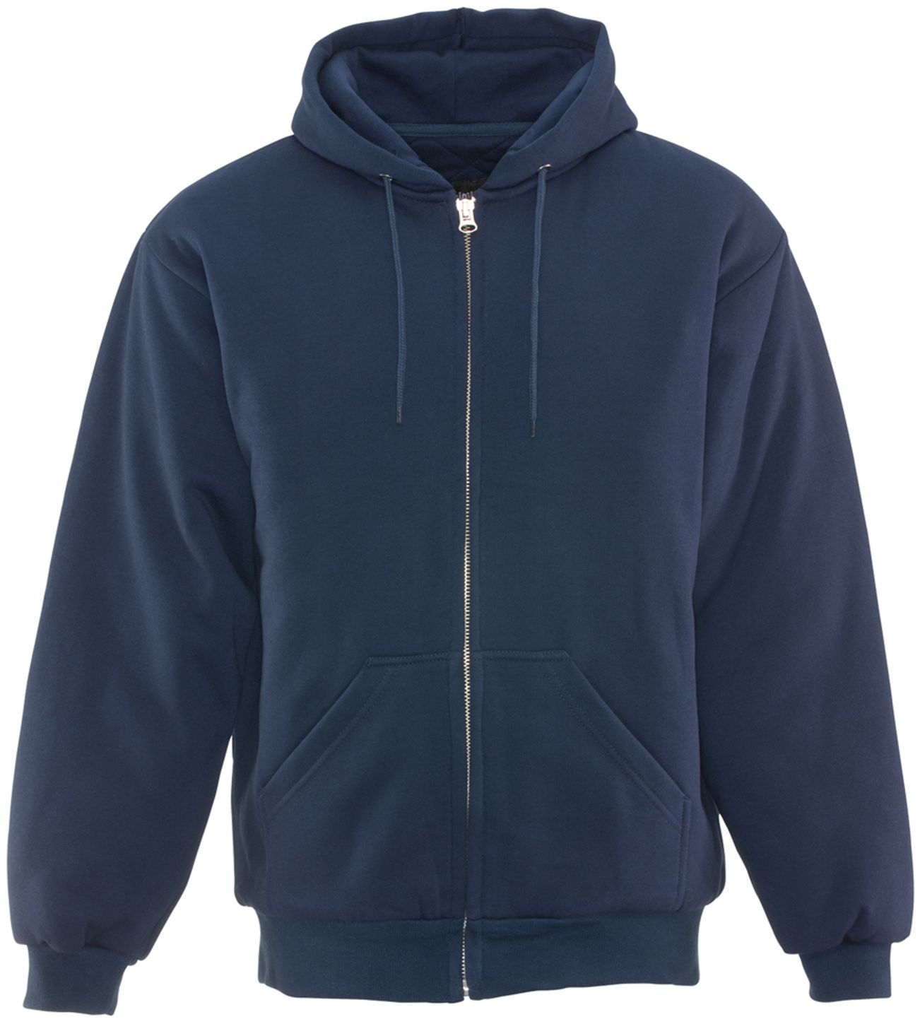 RefrigiWear 0488 Quilted Insulated Zipper Work Sweatshirt With Hood 3 Layer Navy Front