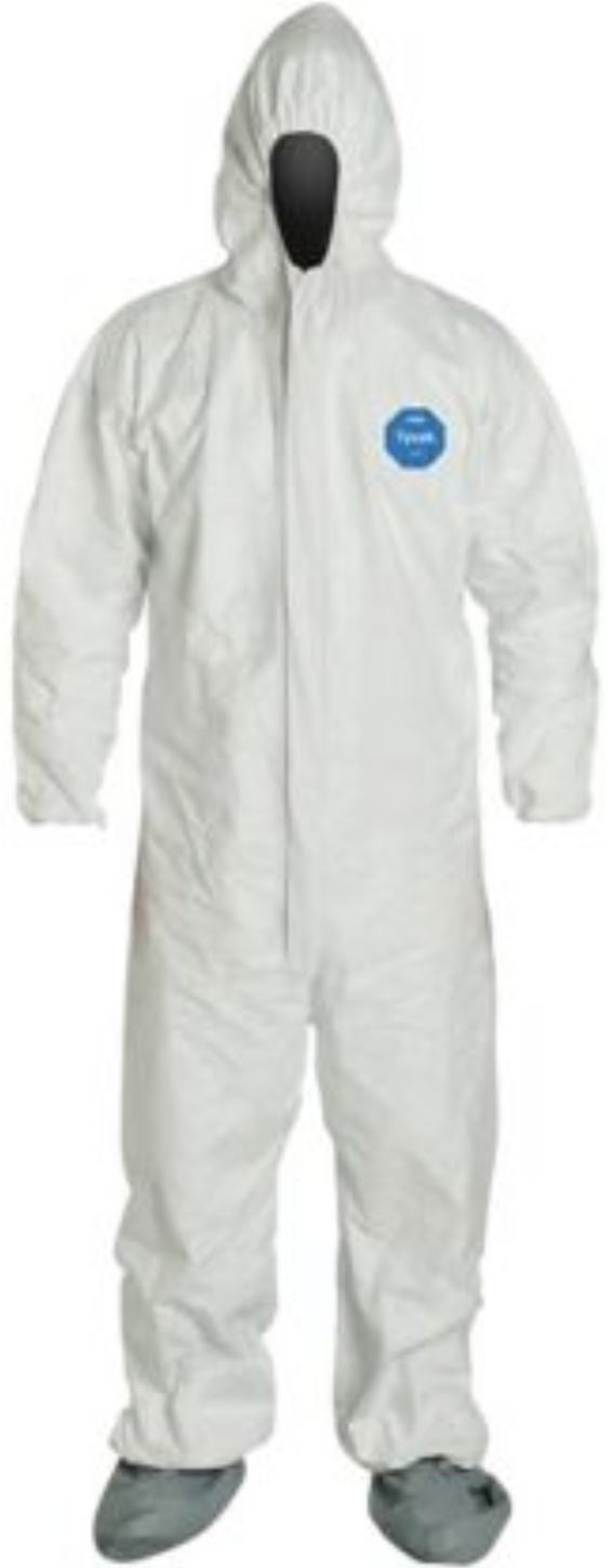 DuPont™ Tyvek® Disposable Suit with Elastic Wrists Hood  Anti-Skid Boots  TY122SWH — Coverall Size: M — Legion Safety Products