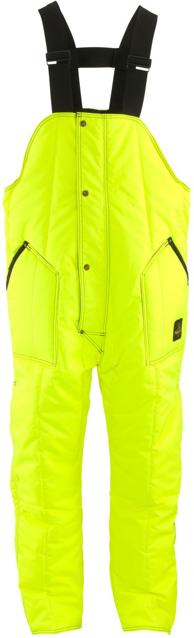 Refrigiwear 0385L2 — HiVis Iron-Tuff High Bib Overall — Waist Size: S, Pants Length: Short, Garment Primary Color: HiVis Orange with Reflective Tape
