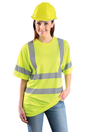 Occunomix LUX-SSETP3B Short Sleeve Dual Stripe Wicking Birdseye T-shirt, Class 3 Yellow Example