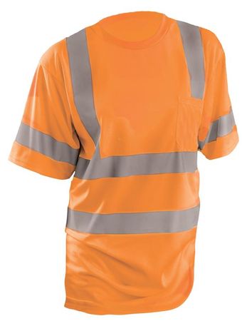 Occunomix LUX-SSETP3B Short Sleeve Dual Stripe Wicking Birdseye T-shirt, Class 3 Orange Front