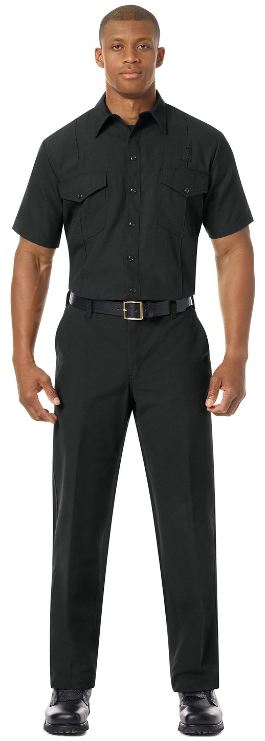 Workrite FR Firefighter Shirt FSF6, Classic Short Sleeve, Western Black Example Front