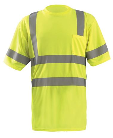 Occunomix LUX-SSETP3B Short Sleeve Dual Stripe Wicking Birdseye T-shirt, Class 3 Yellow Front