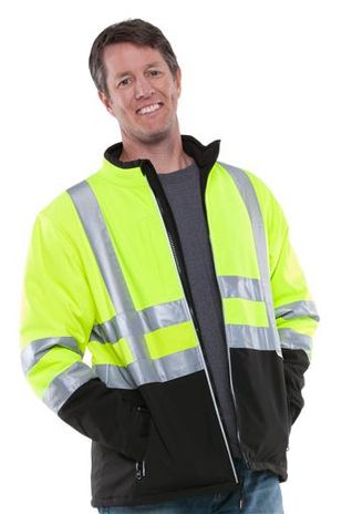 RefrigiWear Cold Weather Apparel - HiVis™ Softshell Jacket 0496 - HiVis Lime-Yellow with Reflective Tape
