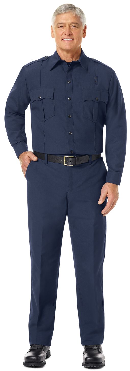 Workrite FR Fire Officer Shirt FSE0 Classic Long Sleeve Navy Blue Example Front