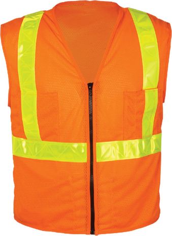 OK-1 Safety Vests SVOML, SVLMO - Class 2 Mesh Polyester Fluorescent Orange Yellow Stripes