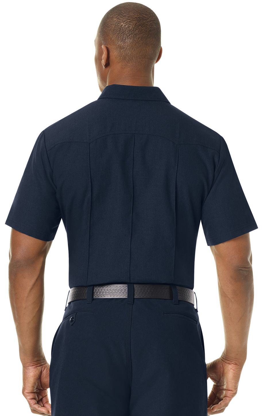 Workrite FR Firefighter Shirt FSF6, Classic Short Sleeve, Western Midnight Navy Example Back