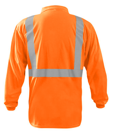 Occunomix LUX-LSPP2B Long Sleeve Wicking Birdseye Polo Shirt w/Pocket Back Orange