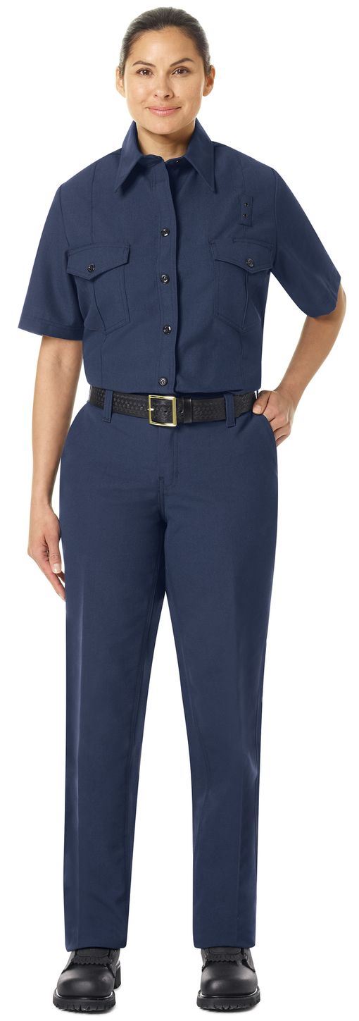 Workrite FR Women's Firefighter Shirt FSF3, Classic Short Sleeve Navy Example Front