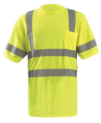 Occunomix LUX-SSETP3B Short Sleeve Dual Stripe Wicking Birdseye T-shirt, Class 3 Yellow Front