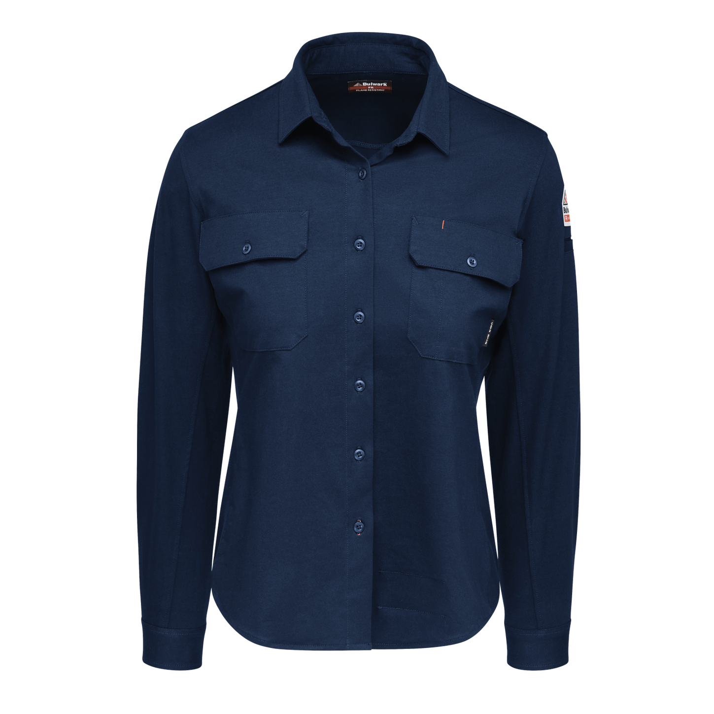 Bulwark-stg5-womens-flex-knit-button-down-navy-front