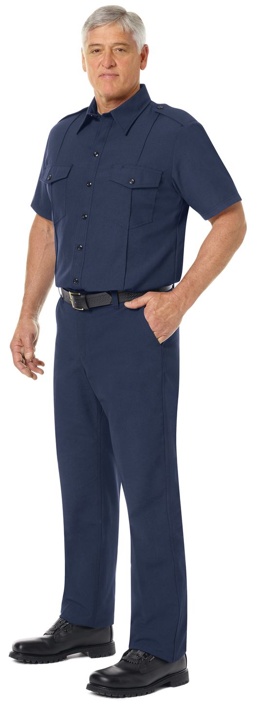 Workrite FR Shirt FSC6, Fire Chief, Classic Short Sleeve Navy Example Left
