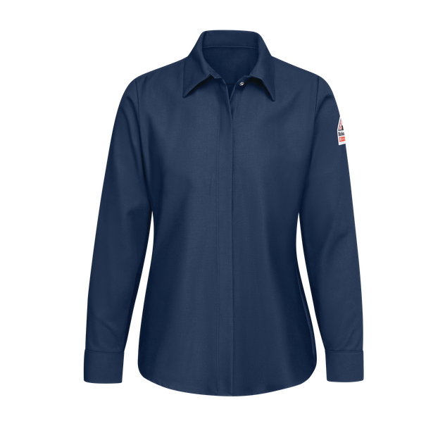 Bulwark-fr-sls3-womens-pocketless-work-shirt-navy-front