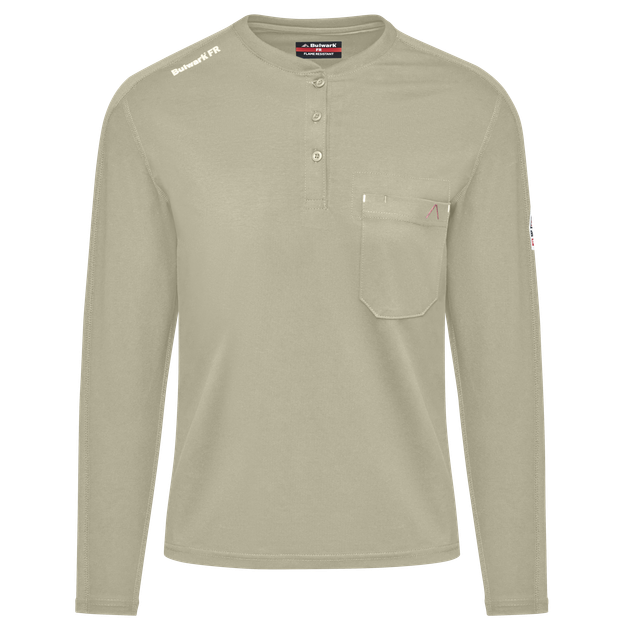 Bulwark-fr-womens-stl3-flex-knit-henley-khaki-front
