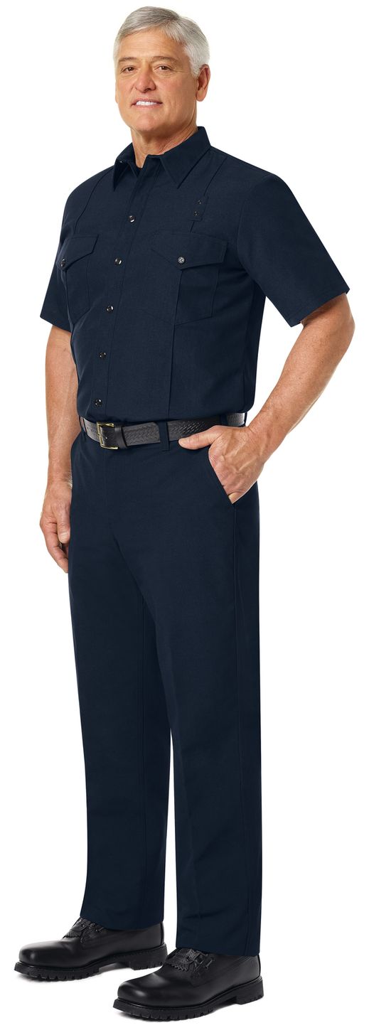 Workrite FR Firefighter Shirt FSF2 Classic Short Sleeve Midnight Navy Example Left