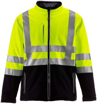 RefrigiWear 0496 Softshell HiVis Winter Work Jacket HiVis Lime Yellow With Reflective Tape Front