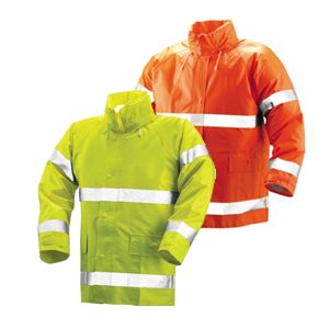 Tingley Comfort-Brite® Class 3 Hi Vis Flame Resistant Rain Jacket - PVC Coated, Chemical Resistant, with Attached Hood