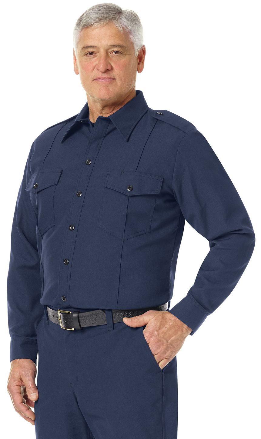 Workrite FR Fire Chief Shirt FSC4 Classic Long Sleeve Navy Example Left