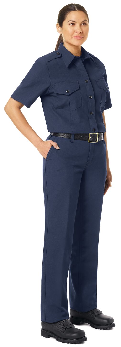 Workrite FR Women's Chief Shirt FSC7, Classic Short Sleeve Navy Example Right