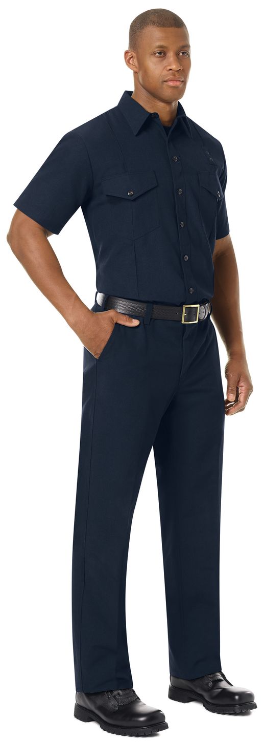 Workrite FR Firefighter Shirt FSF6, Classic Short Sleeve, Western Midnight Navy Example Right