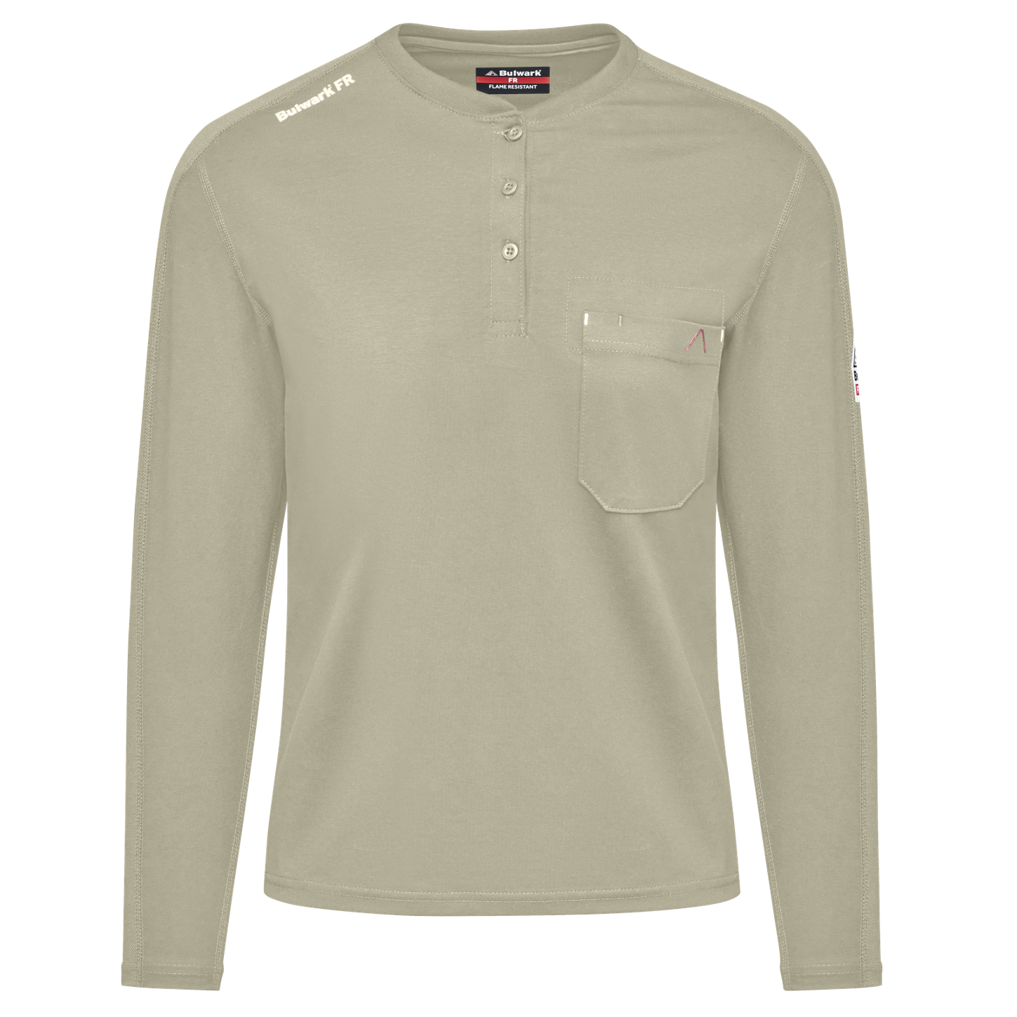 Bulwark-fr-womens-stl3-flex-knit-henley-khaki-front