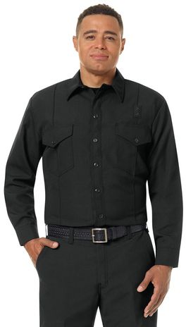 Workrite FR Firefighter Shirt FSF4, Classic Long Sleeve, Western Black Example Front