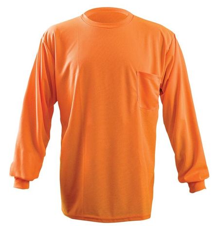 Occunomix LUX-XLSPB Non-ANSI Long Sleeve Wicking Birdseye T-Shirt w/Pocket Front Orange